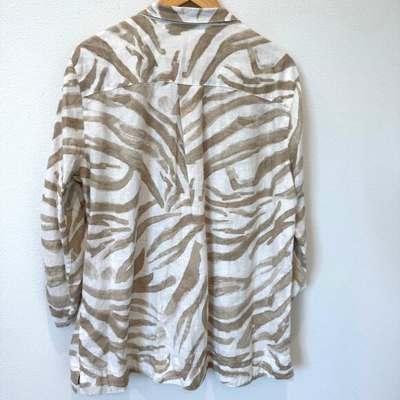 John Mark Linen Cotton Zebra Print Button Down Cinch Sleeve Tunic Top Large - Picture 14 of 14
